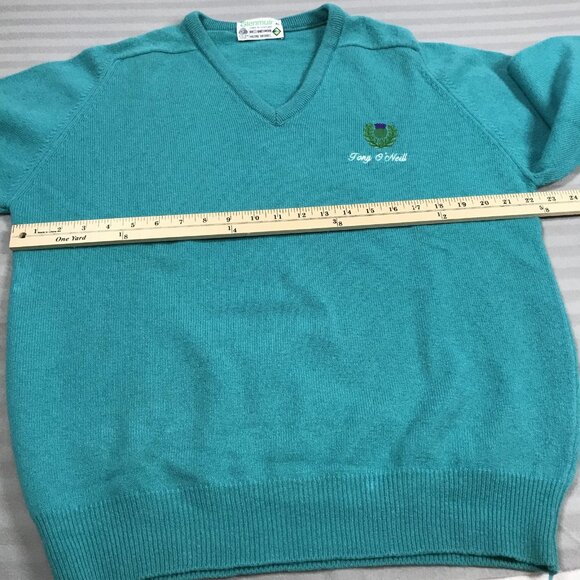 Glenmuir Sweater Mens Extra Large 46 Teal V Neck Lambswool Made in Scotland - Picture 6 of 13